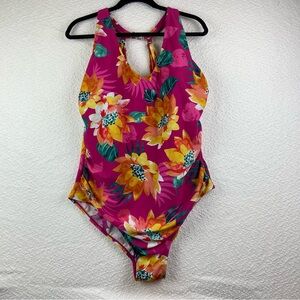 Kona Sol women’s Floral One Piece swimsuit - Pink and Yellow. Women’s size 22w